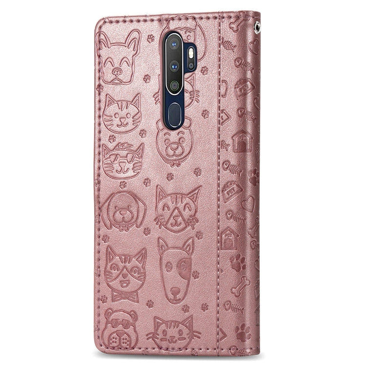 For OPPO A5 (2020) / A9 (2020) Cute Cat and Dog Embossed Horizontal Flip Leather Case with Holder & Card Slots & Wallet & Cartoon Clasp & Lanyard