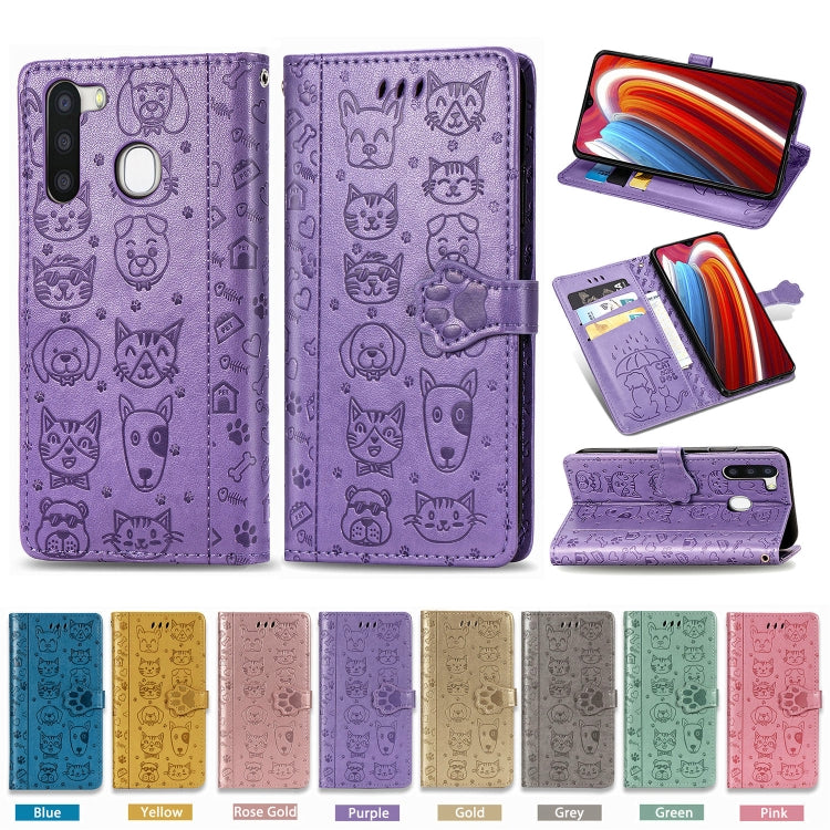 For OPPO A5 (2020) / A9 (2020) Cute Cat and Dog Embossed Horizontal Flip Leather Case with Holder & Card Slots & Wallet & Cartoon Clasp & Lanyard
