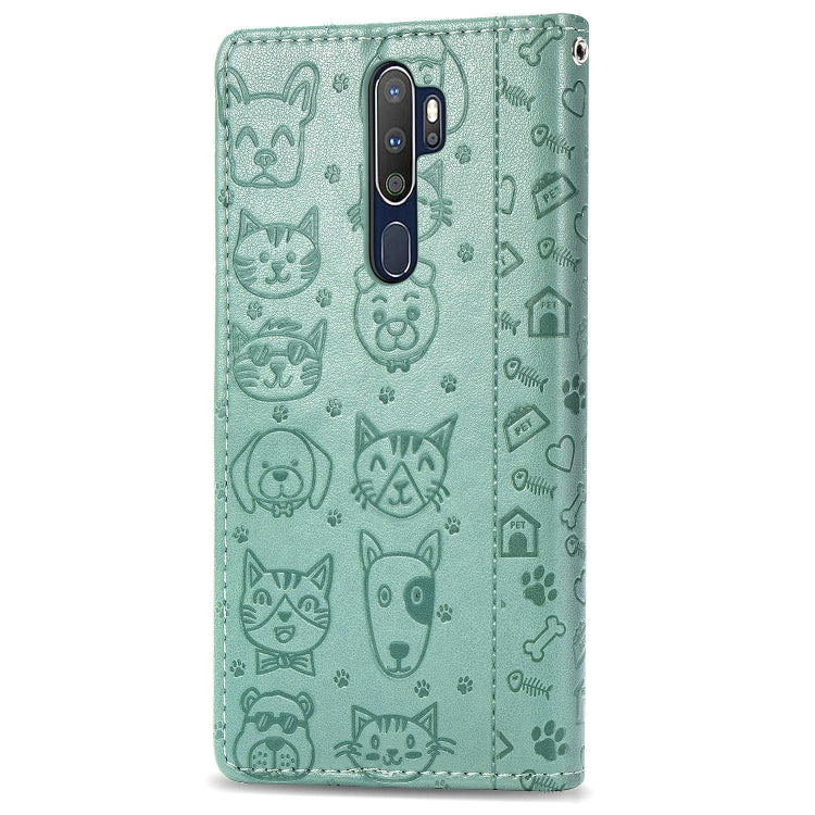 For OPPO A5 (2020) / A9 (2020) Cute Cat and Dog Embossed Horizontal Flip Leather Case with Holder & Card Slots & Wallet & Cartoon Clasp & Lanyard