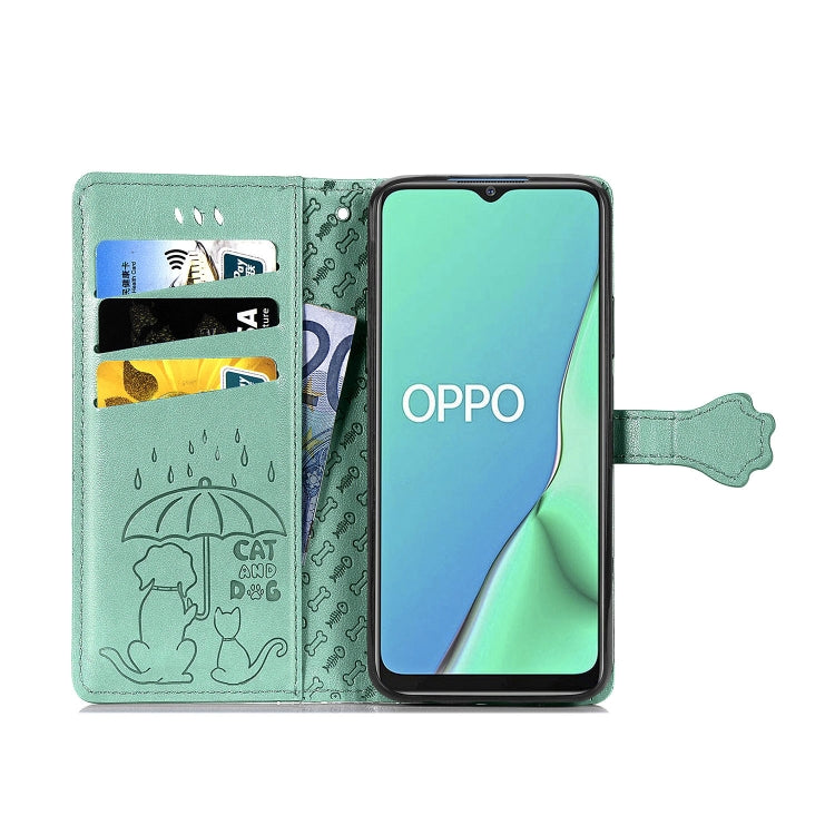 For OPPO A5 (2020) / A9 (2020) Cute Cat and Dog Embossed Horizontal Flip Leather Case with Holder & Card Slots & Wallet & Cartoon Clasp & Lanyard