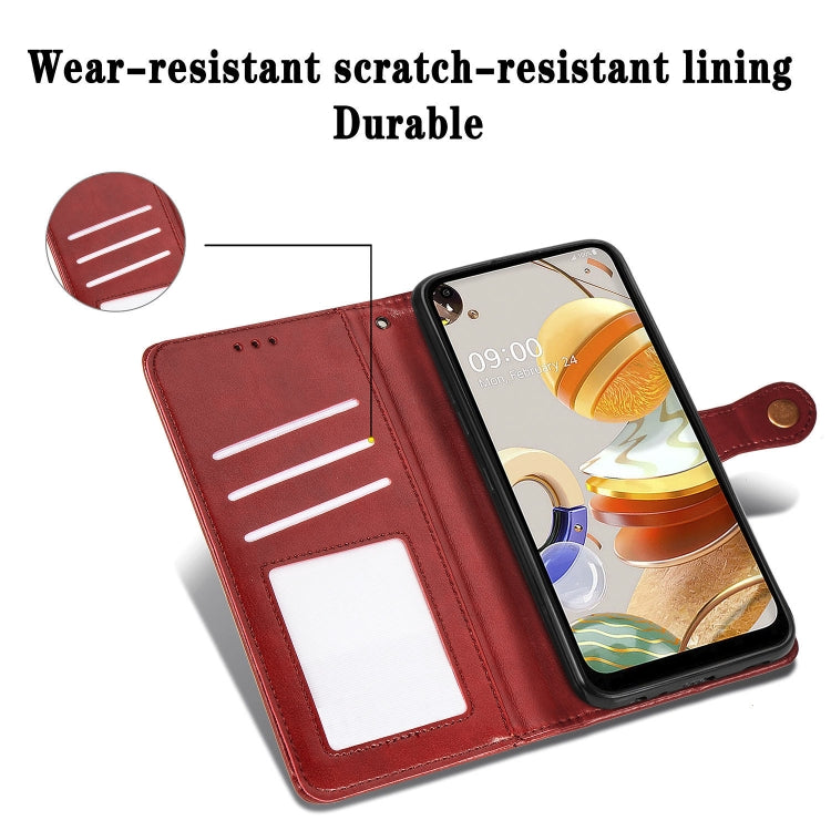 For Samsung Galaxy A21 U.S. Edition Retro Solid Color Leather Buckle Phone Case with Lanyard & Photo Frame & Card Slot & Wallet & Stand Function(Red)