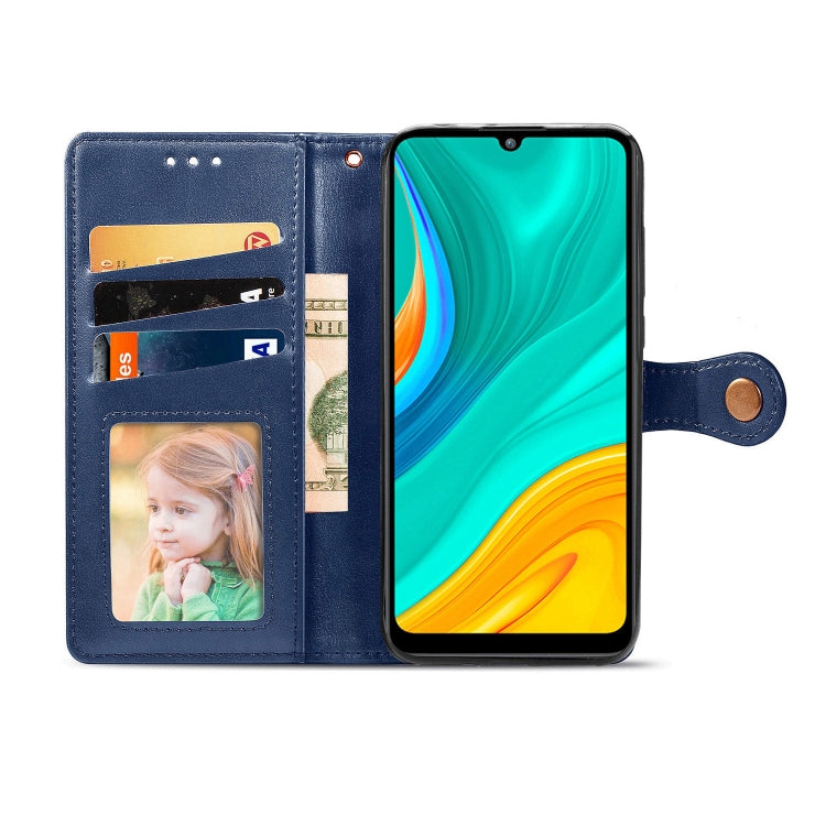 For Huawei Enjoy 10E Retro Solid Color Leather Buckle Phone Case with Lanyard & Photo Frame & Card Slot & Wallet & Stand Function