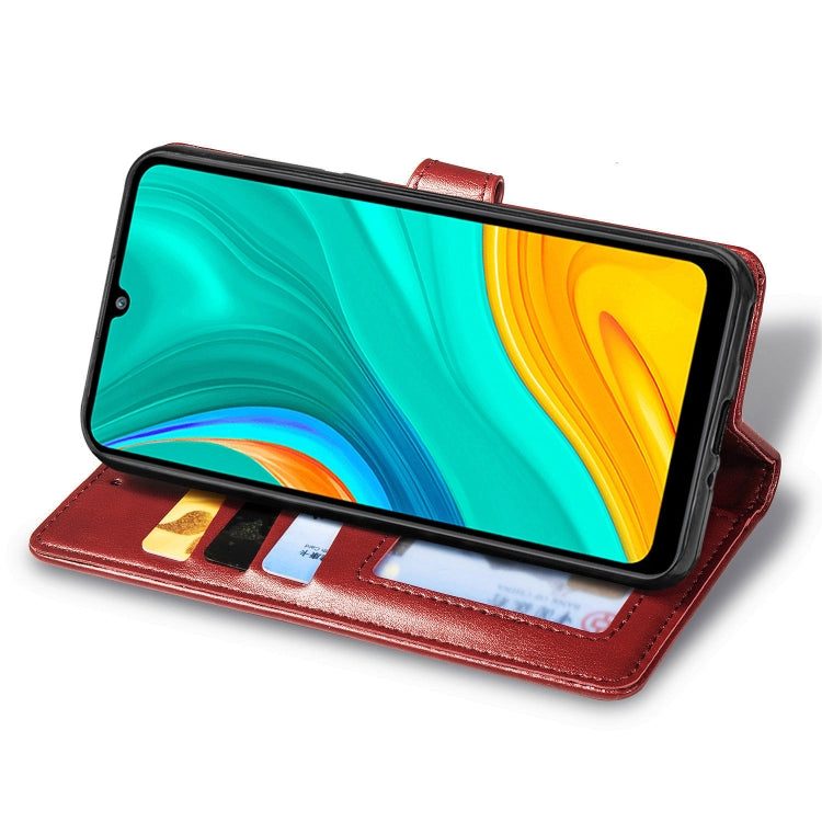 For Huawei Enjoy 10E Retro Solid Color Leather Buckle Phone Case with Lanyard & Photo Frame & Card Slot & Wallet & Stand Function