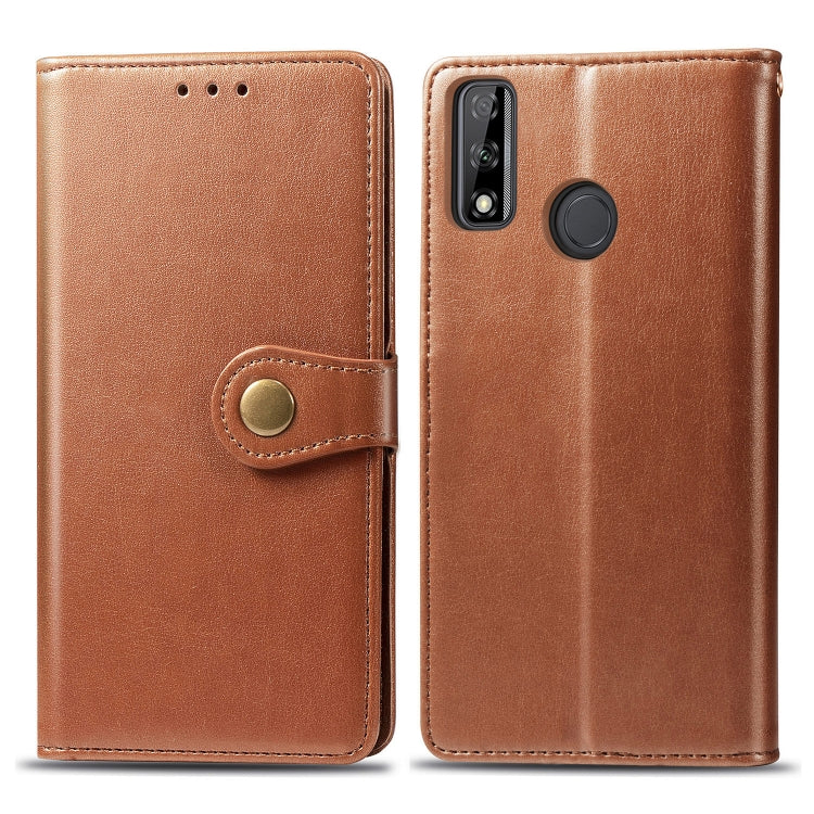 For Huawei Y8S Retro Solid Color Leather Buckle Phone Case with Lanyard & Photo Frame & Card Slot & Wallet & Stand Function