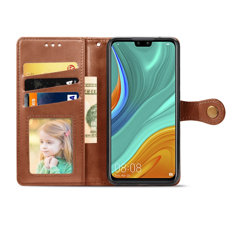 For Huawei Y8S Retro Solid Color Leather Buckle Phone Case with Lanyard & Photo Frame & Card Slot & Wallet & Stand Function