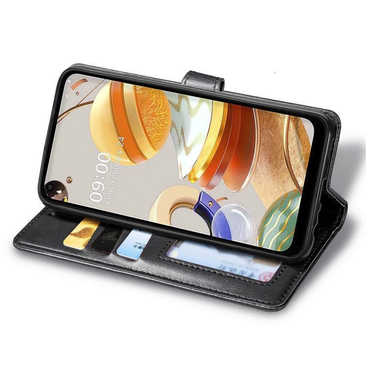 For LG K61 Retro Solid Color Leather Buckle Phone Case with Lanyard & Photo Frame & Card Slot & Wallet & Stand Function