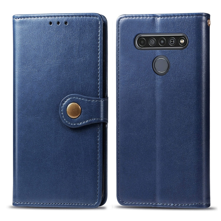 For LG K61 Retro Solid Color Leather Buckle Phone Case with Lanyard & Photo Frame & Card Slot & Wallet & Stand Function