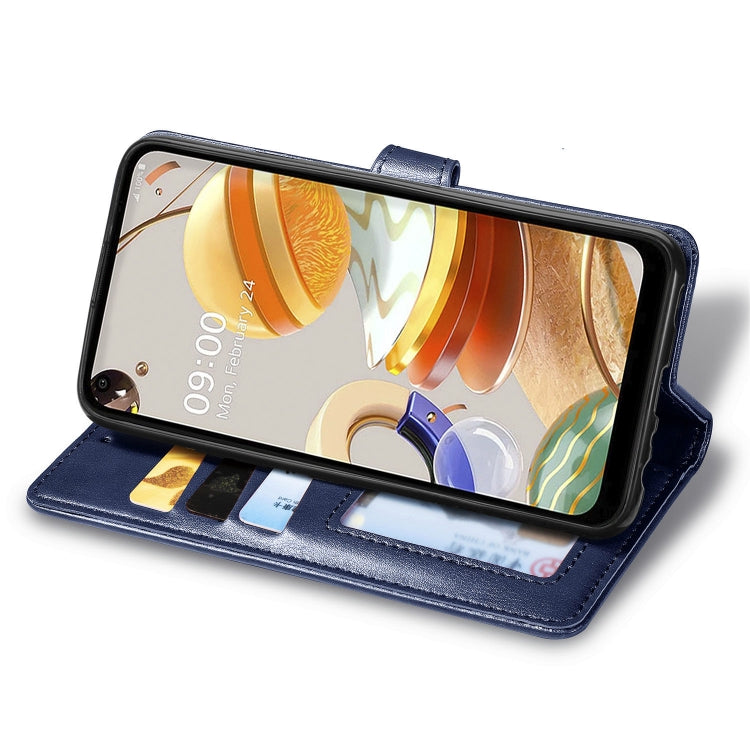 For LG K61 Retro Solid Color Leather Buckle Phone Case with Lanyard & Photo Frame & Card Slot & Wallet & Stand Function