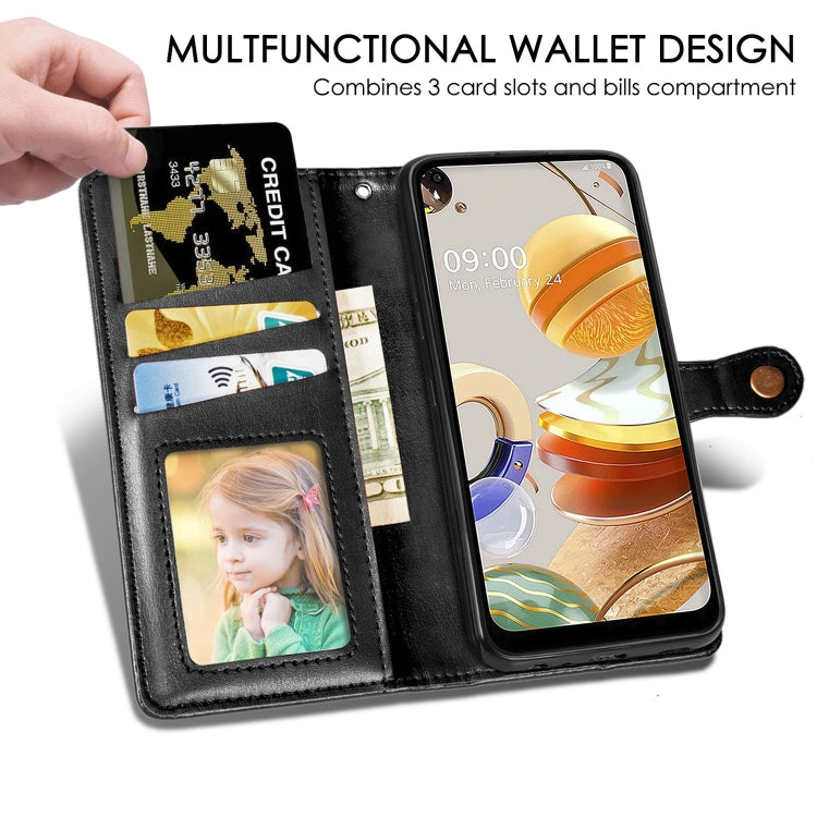 For LG K61 Retro Solid Color Leather Buckle Phone Case with Lanyard & Photo Frame & Card Slot & Wallet & Stand Function