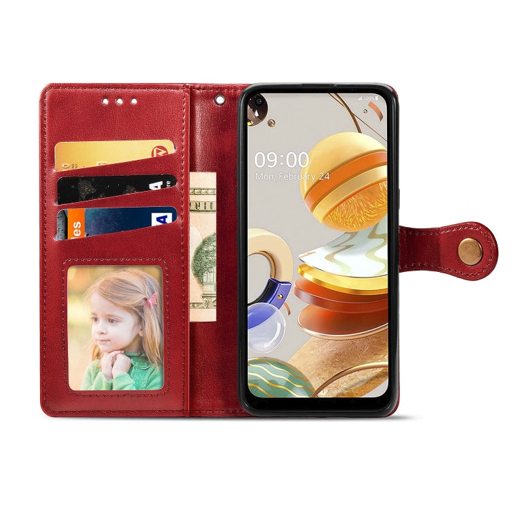For LG K61 Retro Solid Color Leather Buckle Phone Case with Lanyard & Photo Frame & Card Slot & Wallet & Stand Function