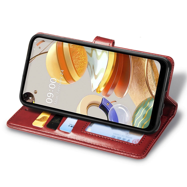 For LG K61 Retro Solid Color Leather Buckle Phone Case with Lanyard & Photo Frame & Card Slot & Wallet & Stand Function