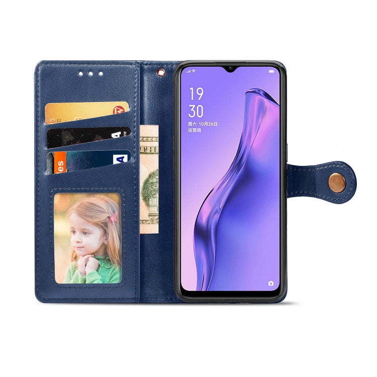 For OPPO A8 Solid Color Leather Buckle Phone Case with Lanyard & Photo Frame & Card Slot & Wallet & Stand Function