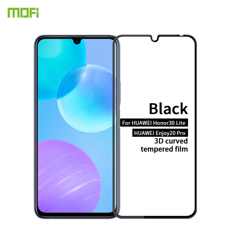 For Huawei Enjoy20 Pro/Honor30 Lite MOFI 9H 3D Explosion-proof Curved Screen Tempered Glass Film(Black)