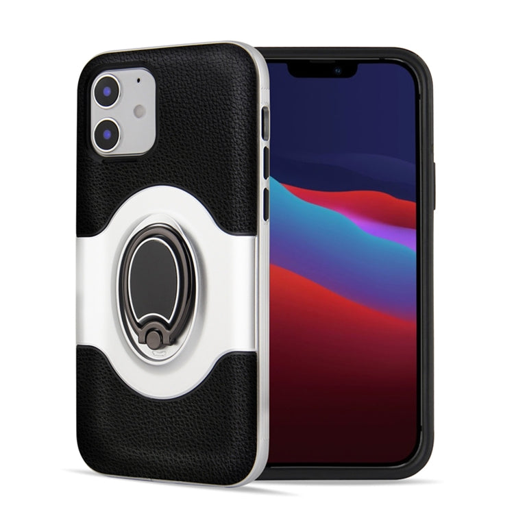 For iPhone 12 / 12 Pro Dual Layer TPU+PC Hybrid Armor Shockproof Case with 360 Degree Rotating Metal Ring Holder