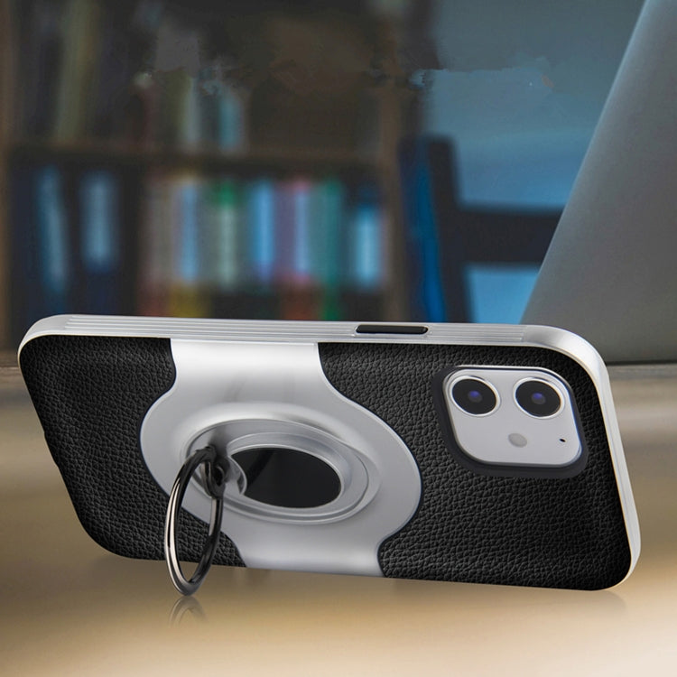 For iPhone 12 Pro Max Dual Layer TPU+PC Hybrid Armor Shockproof Case with 360 Degree Rotating Metal Ring Holder