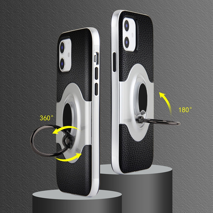 For iPhone 12 Pro Max Dual Layer TPU+PC Hybrid Armor Shockproof Case with 360 Degree Rotating Metal Ring Holder