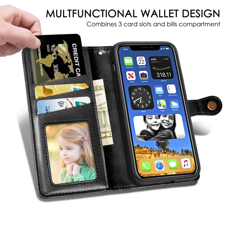 For iPhone 12 Pro Max Retro Solid Color Leather Buckle Phone Case with Lanyard & Photo Frame & Card Slot & Wallet & Stand Function
