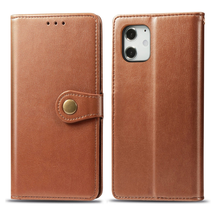 For iPhone 12 Pro Max Retro Solid Color Leather Buckle Phone Case with Lanyard & Photo Frame & Card Slot & Wallet & Stand Function