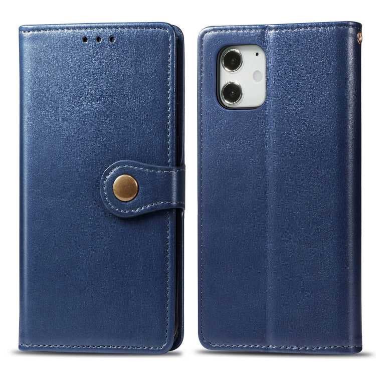 For iPhone 12 Pro Max Retro Solid Color Leather Buckle Phone Case with Lanyard & Photo Frame & Card Slot & Wallet & Stand Function