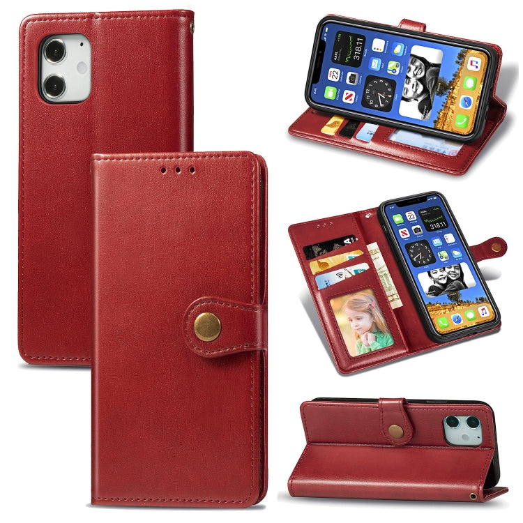 For iPhone 12 Pro Max Retro Solid Color Leather Buckle Phone Case with Lanyard & Photo Frame & Card Slot & Wallet & Stand Function