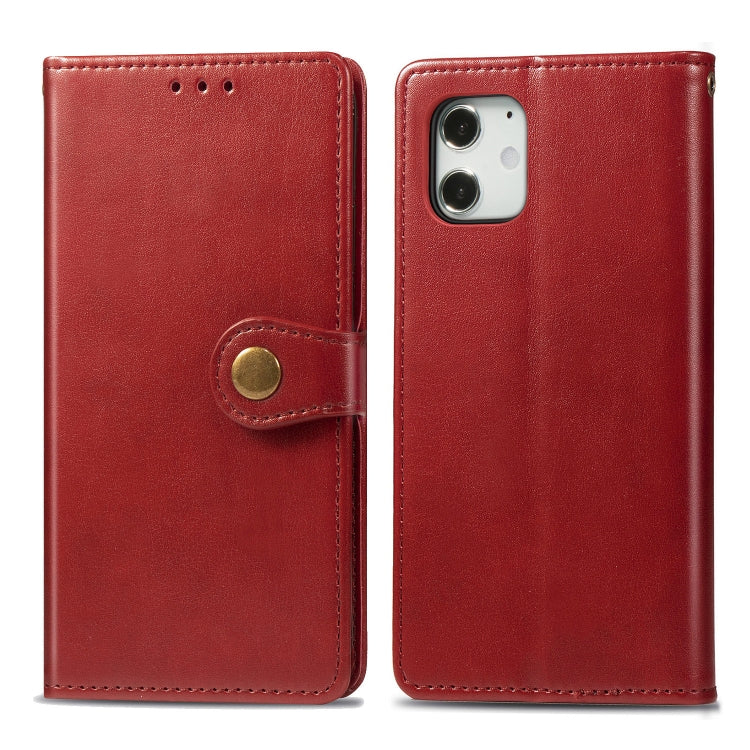 For iPhone 12 Pro Max Retro Solid Color Leather Buckle Phone Case with Lanyard & Photo Frame & Card Slot & Wallet & Stand Function
