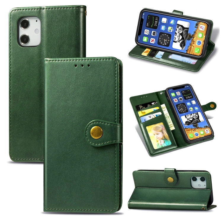 For iPhone 12 Pro Max Retro Solid Color Leather Buckle Phone Case with Lanyard & Photo Frame & Card Slot & Wallet & Stand Function