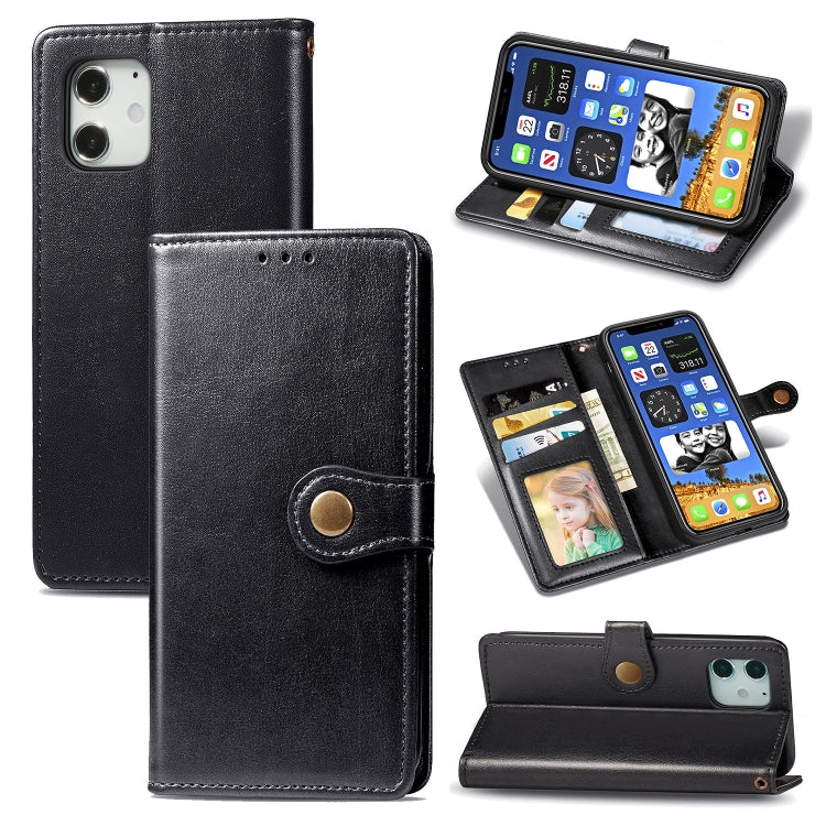 For iPhone 12 / 12 Pro Retro Solid Color Leather Buckle Phone Case with Lanyard & Photo Frame & Card Slot & Wallet & Stand Function
