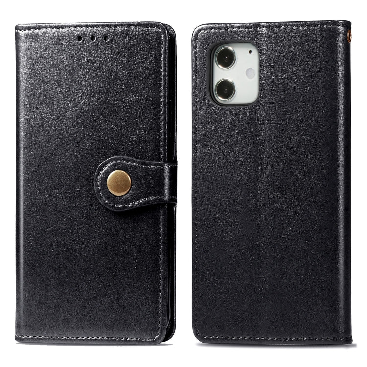 For iPhone 12 mini Retro Solid Color Leather Buckle Phone Case with Lanyard & Photo Frame & Card Slot & Wallet & Stand Function