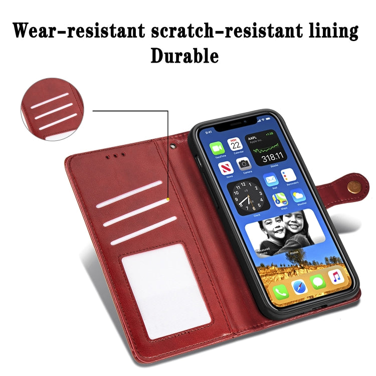 For iPhone 12 mini Retro Solid Color Leather Buckle Phone Case with Lanyard & Photo Frame & Card Slot & Wallet & Stand Function