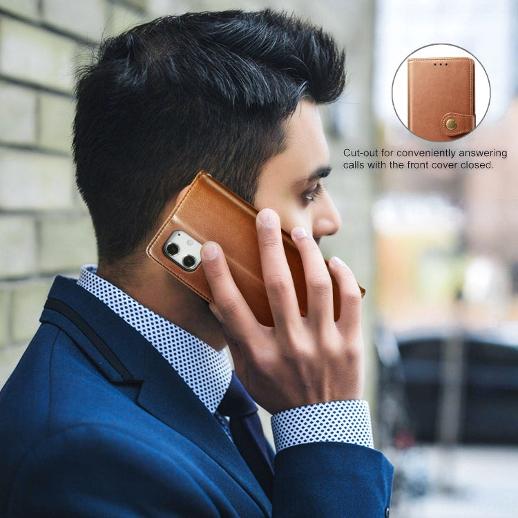For iPhone 12 mini Retro Solid Color Leather Buckle Phone Case with Lanyard & Photo Frame & Card Slot & Wallet & Stand Function