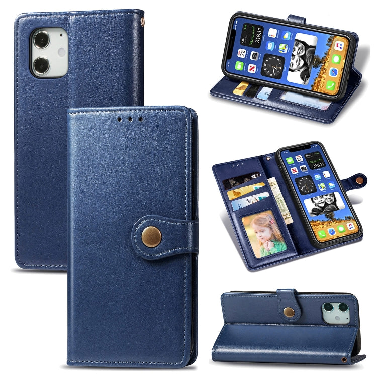 For iPhone 12 mini Retro Solid Color Leather Buckle Phone Case with Lanyard & Photo Frame & Card Slot & Wallet & Stand Function