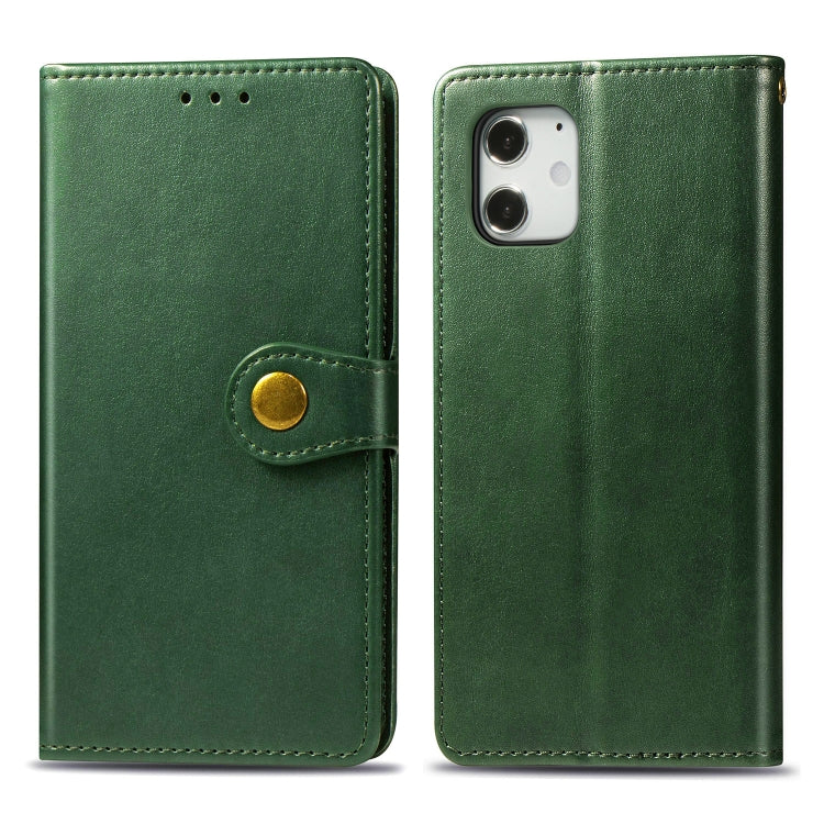 For iPhone 12 mini Retro Solid Color Leather Buckle Phone Case with Lanyard & Photo Frame & Card Slot & Wallet & Stand Function