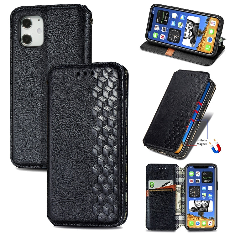 For iPhone 12 / 12 Pro Cubic Grid Pressed Horizontal Flip Magnetic PU Leather Case with Holder & Card Slots & Wallet