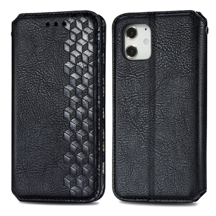 For iPhone 12 / 12 Pro Cubic Grid Pressed Horizontal Flip Magnetic PU Leather Case with Holder & Card Slots & Wallet
