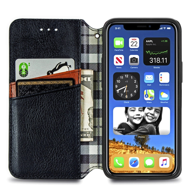 For iPhone 12 / 12 Pro Cubic Grid Pressed Horizontal Flip Magnetic PU Leather Case with Holder & Card Slots & Wallet