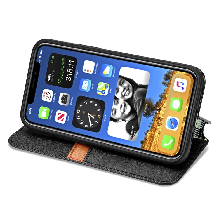 For iPhone 12 / 12 Pro Cubic Grid Pressed Horizontal Flip Magnetic PU Leather Case with Holder & Card Slots & Wallet