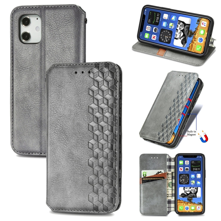 For iPhone 12 / 12 Pro Cubic Grid Pressed Horizontal Flip Magnetic PU Leather Case with Holder & Card Slots & Wallet