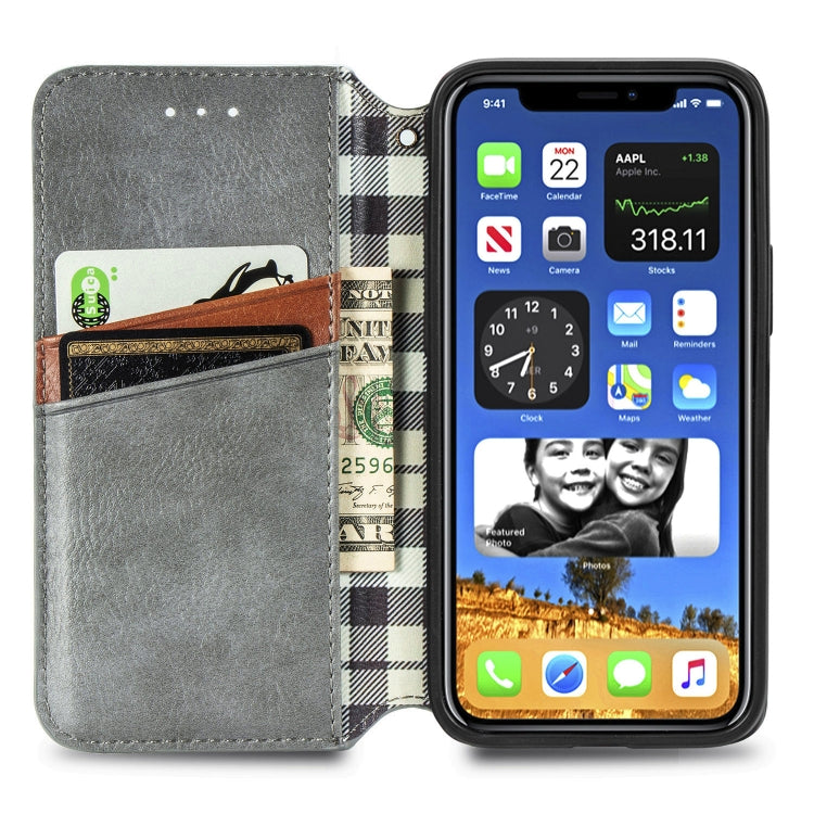 For iPhone 12 / 12 Pro Cubic Grid Pressed Horizontal Flip Magnetic PU Leather Case with Holder & Card Slots & Wallet