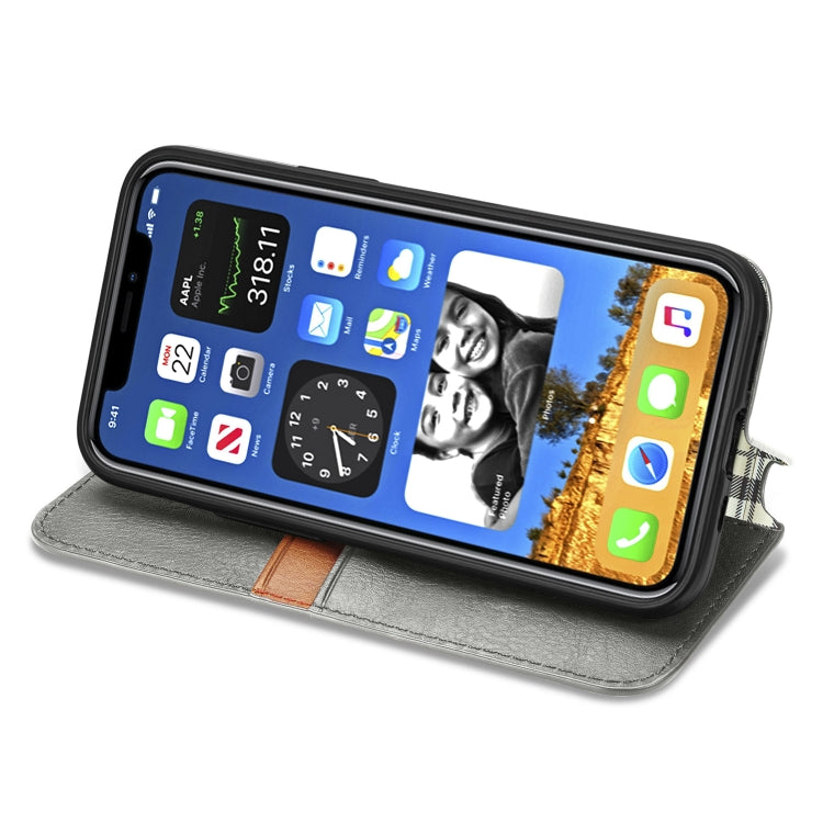 For iPhone 12 / 12 Pro Cubic Grid Pressed Horizontal Flip Magnetic PU Leather Case with Holder & Card Slots & Wallet