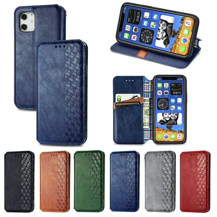 For iPhone 12 / 12 Pro Cubic Grid Pressed Horizontal Flip Magnetic PU Leather Case with Holder & Card Slots & Wallet