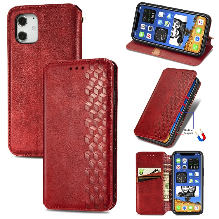 For iPhone 12 / 12 Pro Cubic Grid Pressed Horizontal Flip Magnetic PU Leather Case with Holder & Card Slots & Wallet