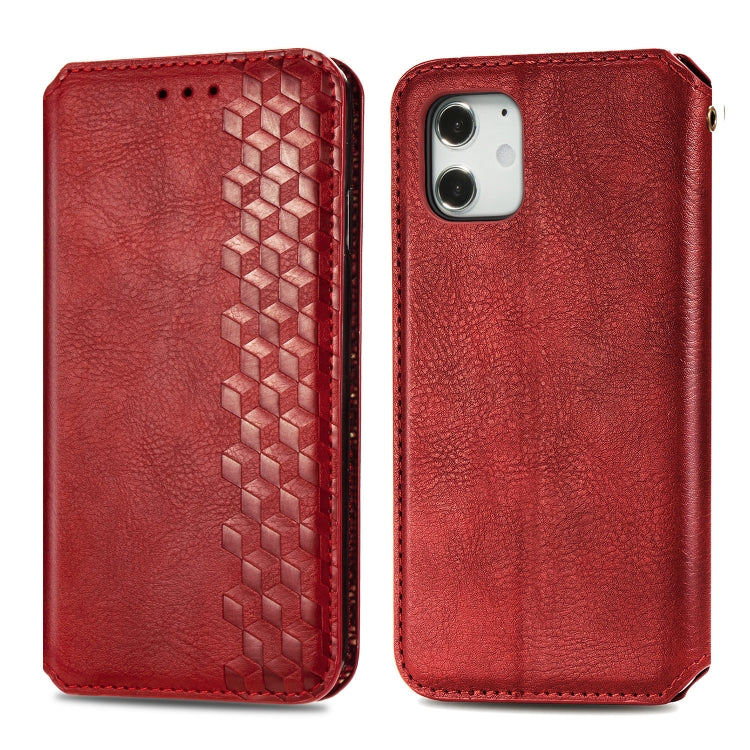 For iPhone 12 / 12 Pro Cubic Grid Pressed Horizontal Flip Magnetic PU Leather Case with Holder & Card Slots & Wallet