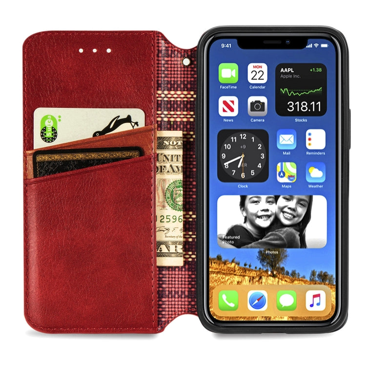 For iPhone 12 / 12 Pro Cubic Grid Pressed Horizontal Flip Magnetic PU Leather Case with Holder & Card Slots & Wallet