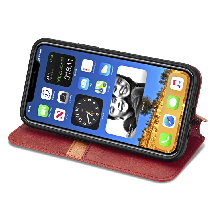 For iPhone 12 / 12 Pro Cubic Grid Pressed Horizontal Flip Magnetic PU Leather Case with Holder & Card Slots & Wallet