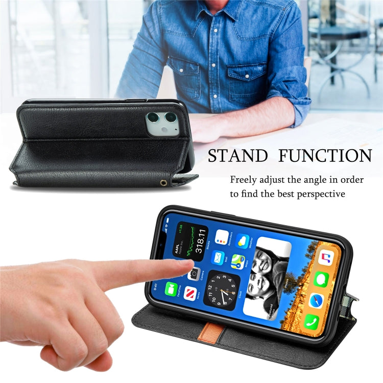For iPhone 12 / 12 Pro Cubic Grid Pressed Horizontal Flip Magnetic PU Leather Case with Holder & Card Slots & Wallet