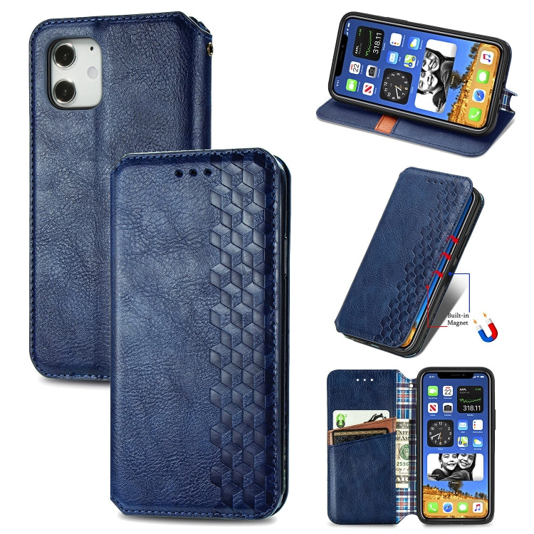 For iPhone 12 / 12 Pro Cubic Grid Pressed Horizontal Flip Magnetic PU Leather Case with Holder & Card Slots & Wallet
