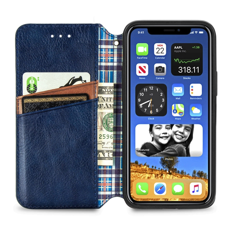 For iPhone 12 / 12 Pro Cubic Grid Pressed Horizontal Flip Magnetic PU Leather Case with Holder & Card Slots & Wallet