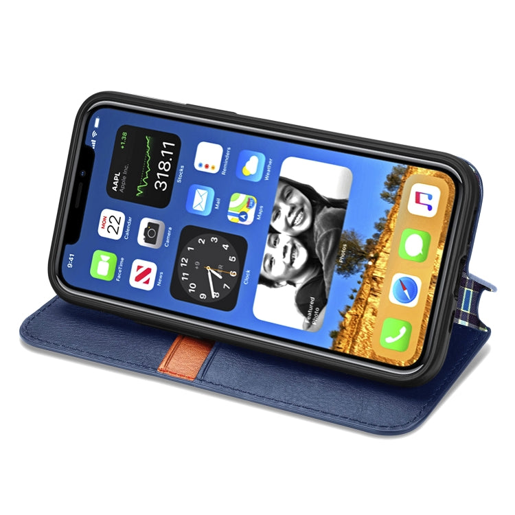 For iPhone 12 / 12 Pro Cubic Grid Pressed Horizontal Flip Magnetic PU Leather Case with Holder & Card Slots & Wallet