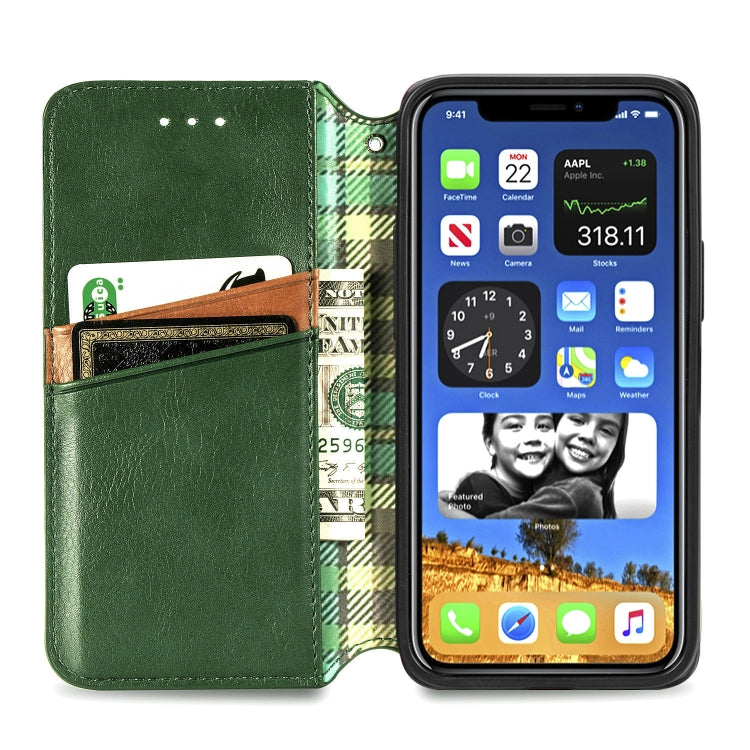 For iPhone 12 / 12 Pro Cubic Grid Pressed Horizontal Flip Magnetic PU Leather Case with Holder & Card Slots & Wallet