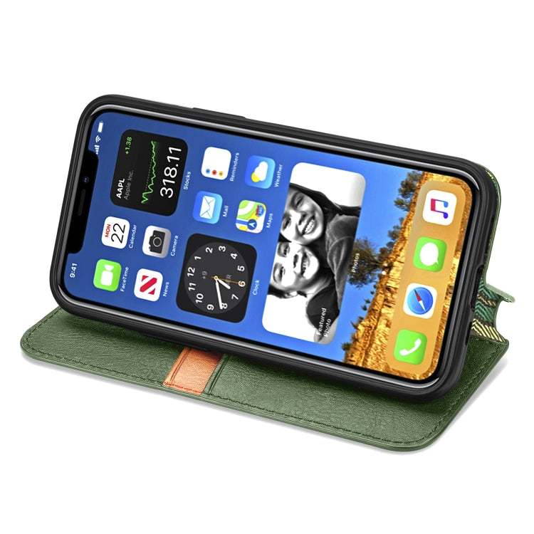 For iPhone 12 / 12 Pro Cubic Grid Pressed Horizontal Flip Magnetic PU Leather Case with Holder & Card Slots & Wallet